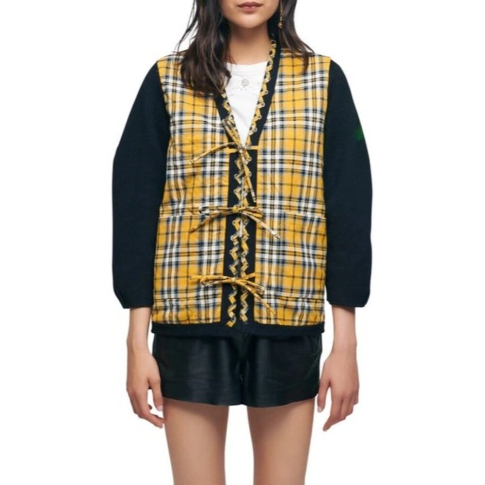 NWT Maje Mysetero Reversible Woven Cardigan Sweater Blazer Checked L (3) - Picture 2 of 15